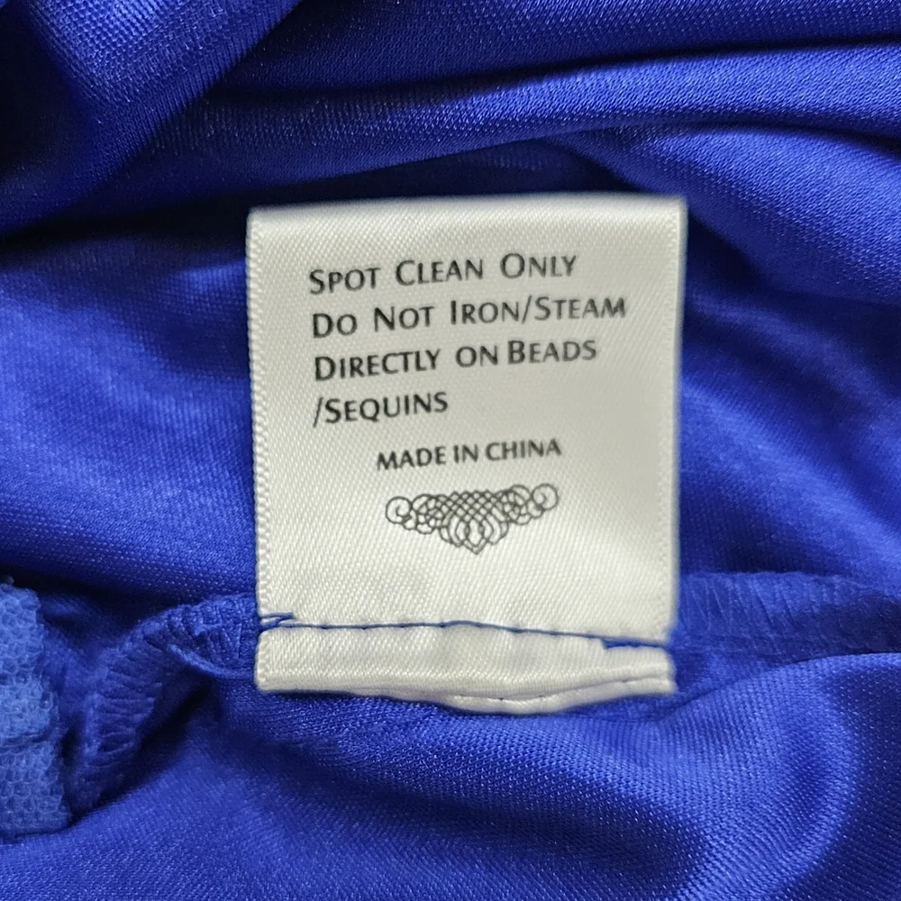 Sue Wong Cocktail Dress Womens Size 10 Cobalt Blue Embroidered Cap Sleeves Lined - Picture 11 of 15